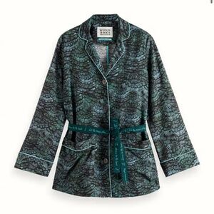 Scotch and Soda Feather bottle green Printed Pyjama Relaxed Kimono Blazer Top